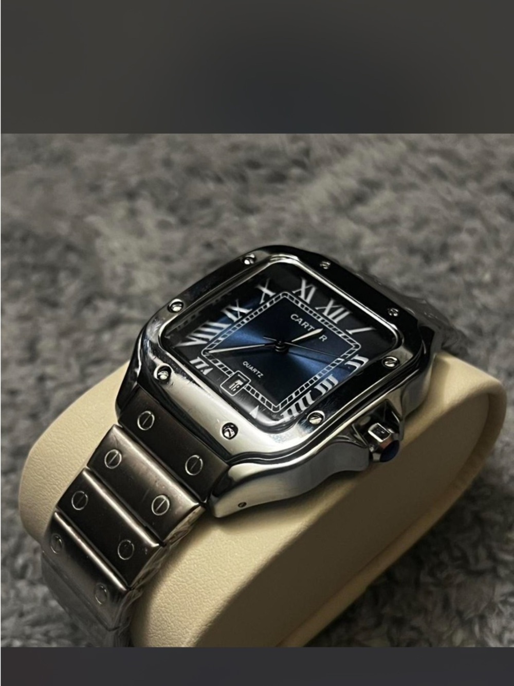 Cartier Men’s Stainless Steel Watch with Blue Sunburst Dial
